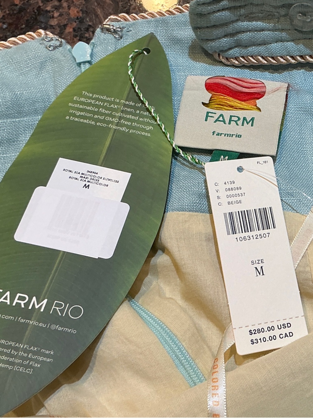 FARM Rio Mulicolor Royal Sea Linen Dress NWT - Picture 7 of 7